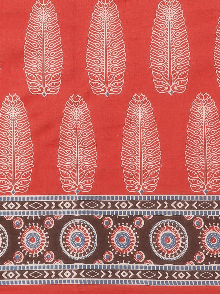 Red Printed Cotton Saree