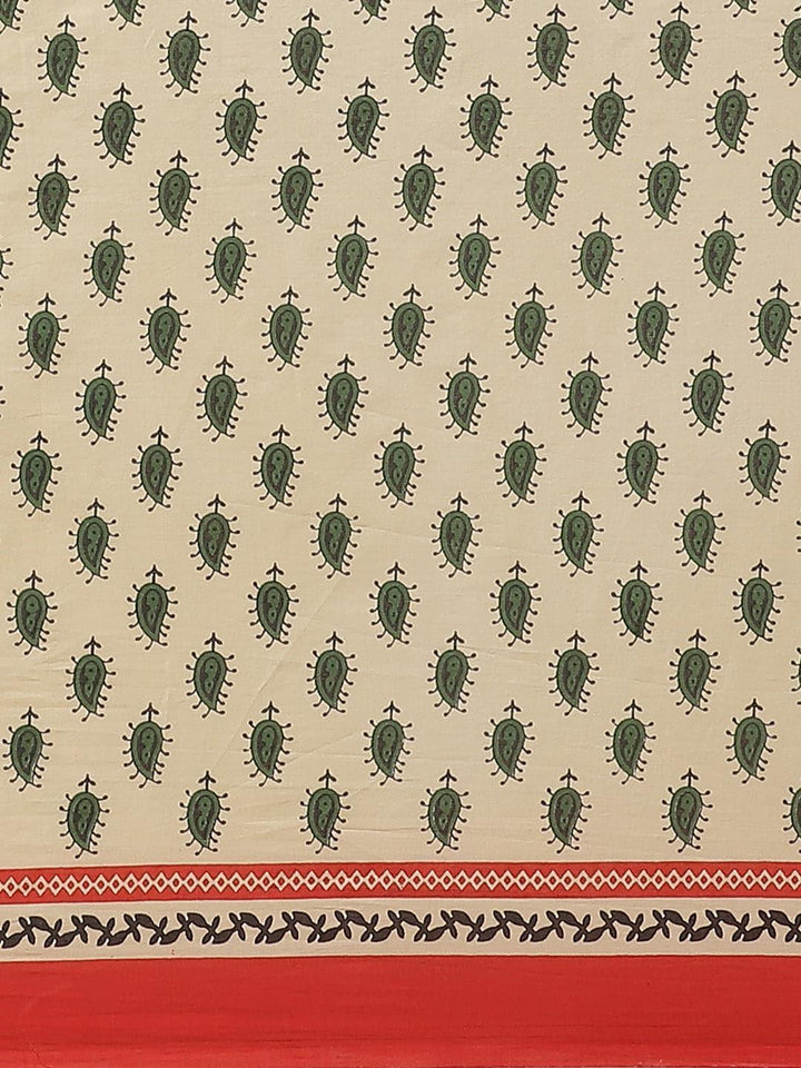 Beige Printed Cotton Saree