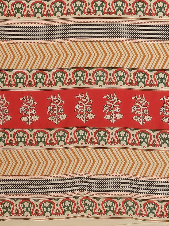 Beige Printed Cotton Saree