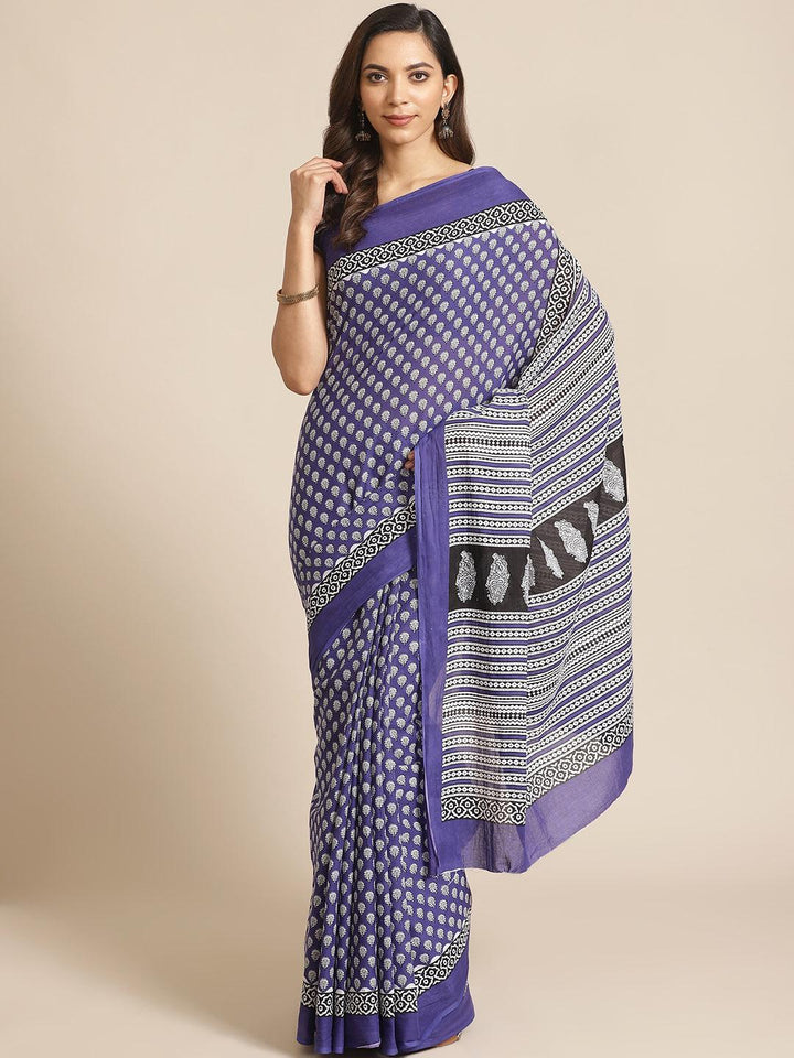 Blue Printed Cotton Saree