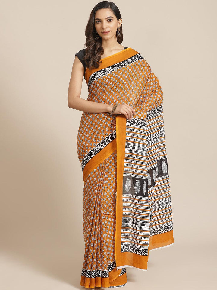 Yellow Printed Cotton Saree