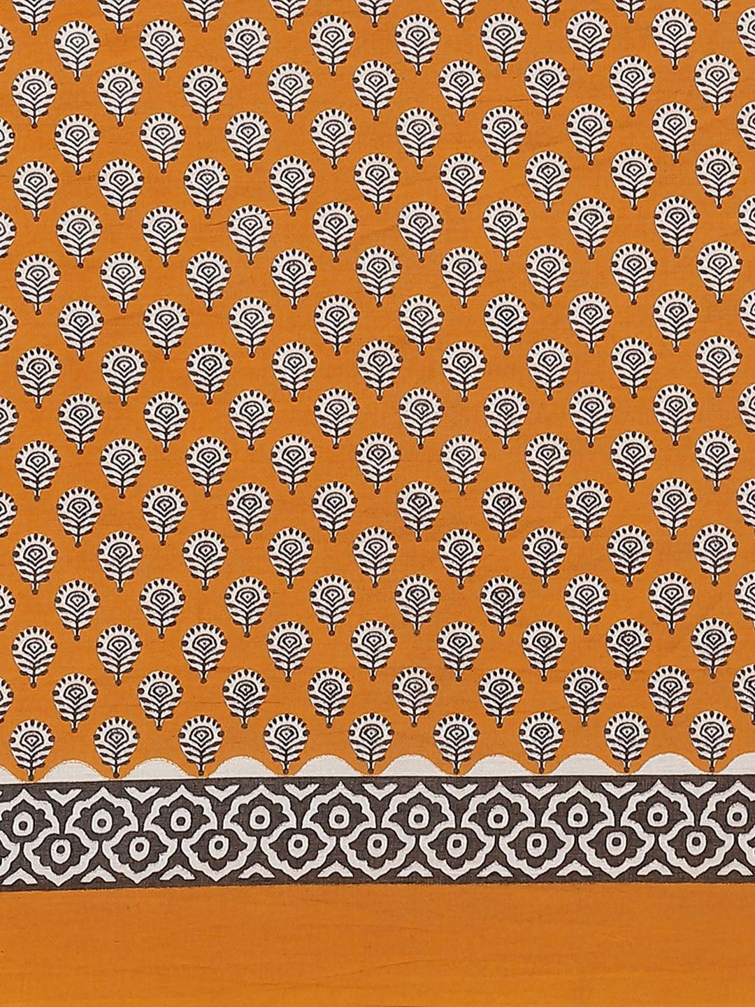 Yellow Printed Cotton Saree - ShopLibas