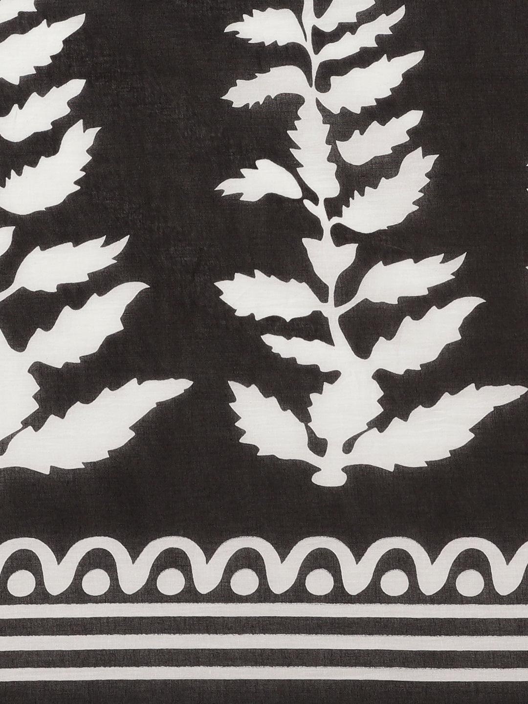 Black Printed Cotton Saree - ShopLibas