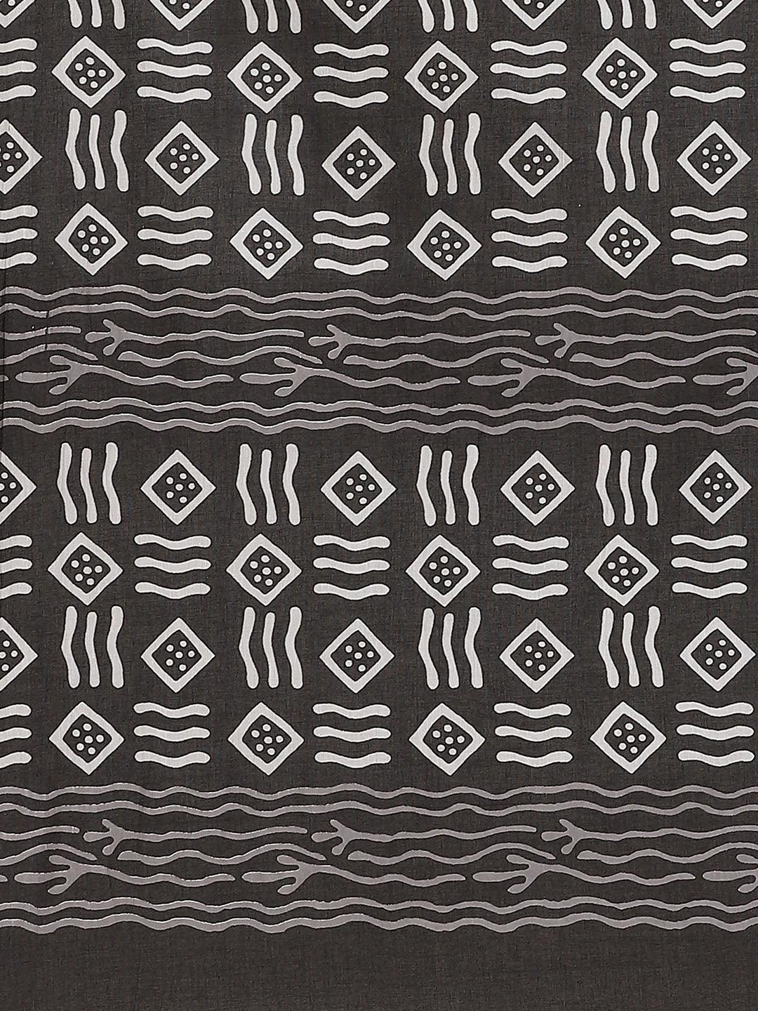 Black Printed Cotton Saree - ShopLibas