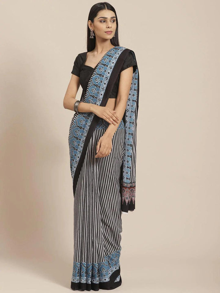 Black Striped Cotton Saree