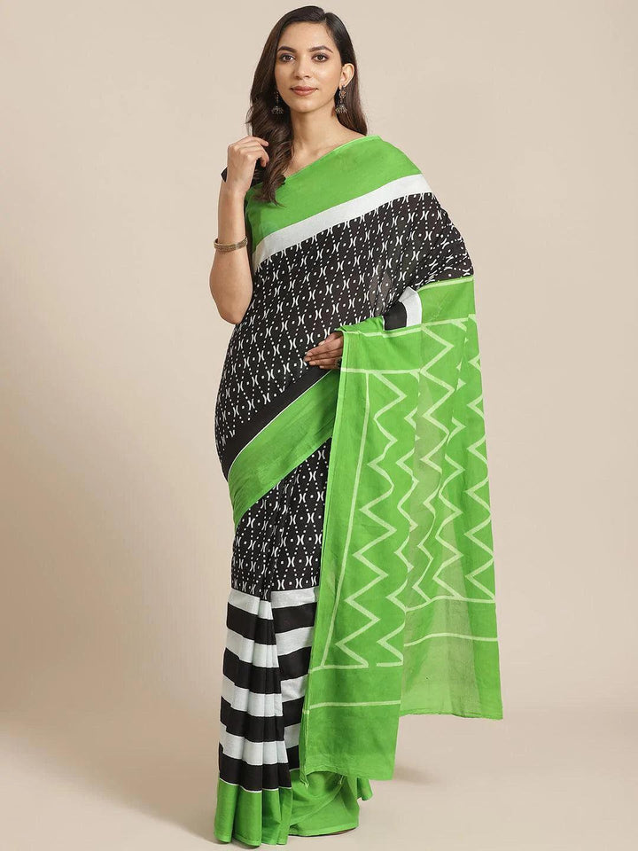 Black Printed Cotton Saree