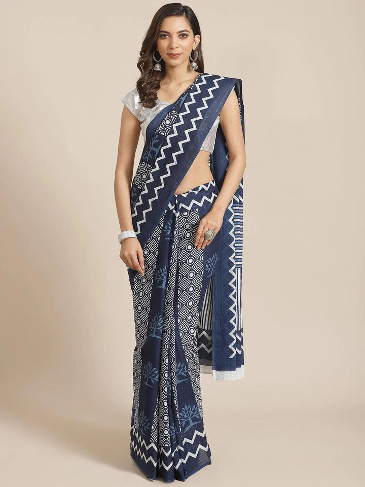 Blue Printed Cotton Saree