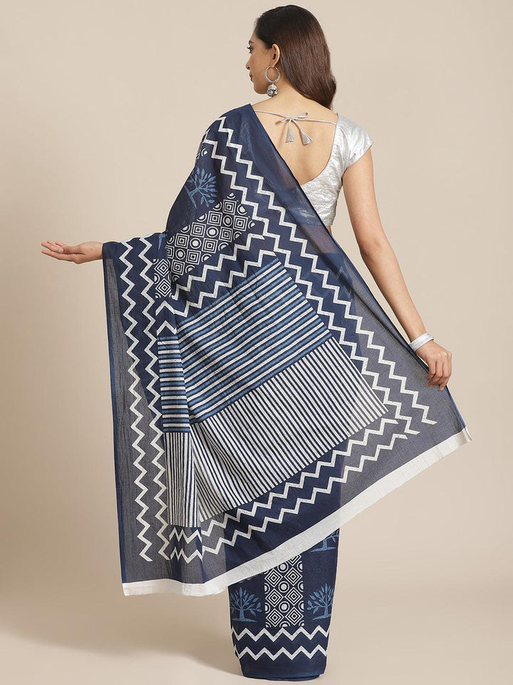 Blue Printed Cotton Saree