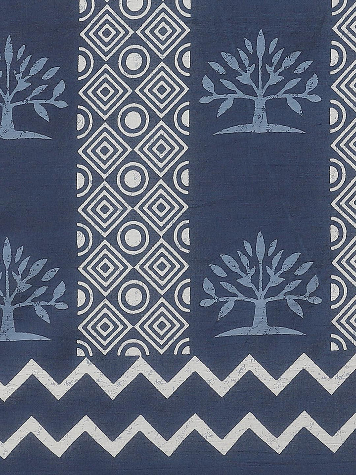 Blue Printed Cotton Saree