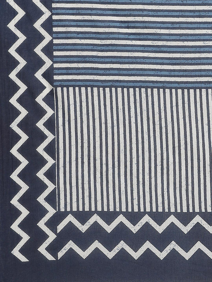 Blue Printed Cotton Saree