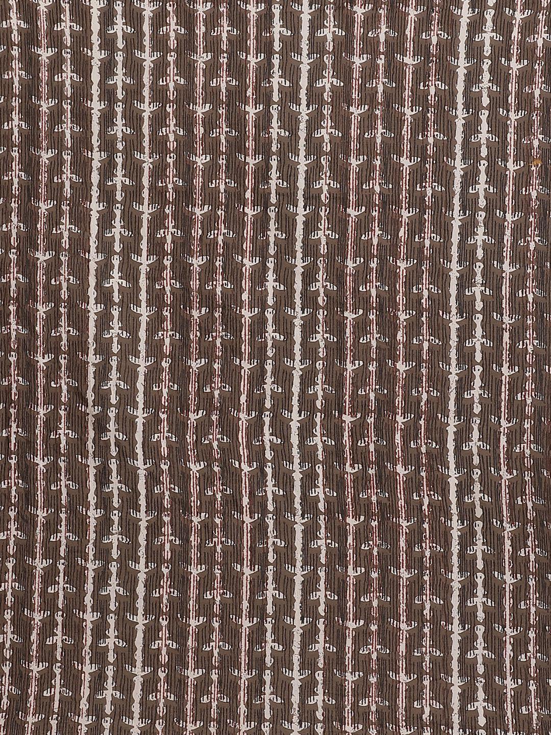 Brown Printed Cotton Saree - ShopLibas