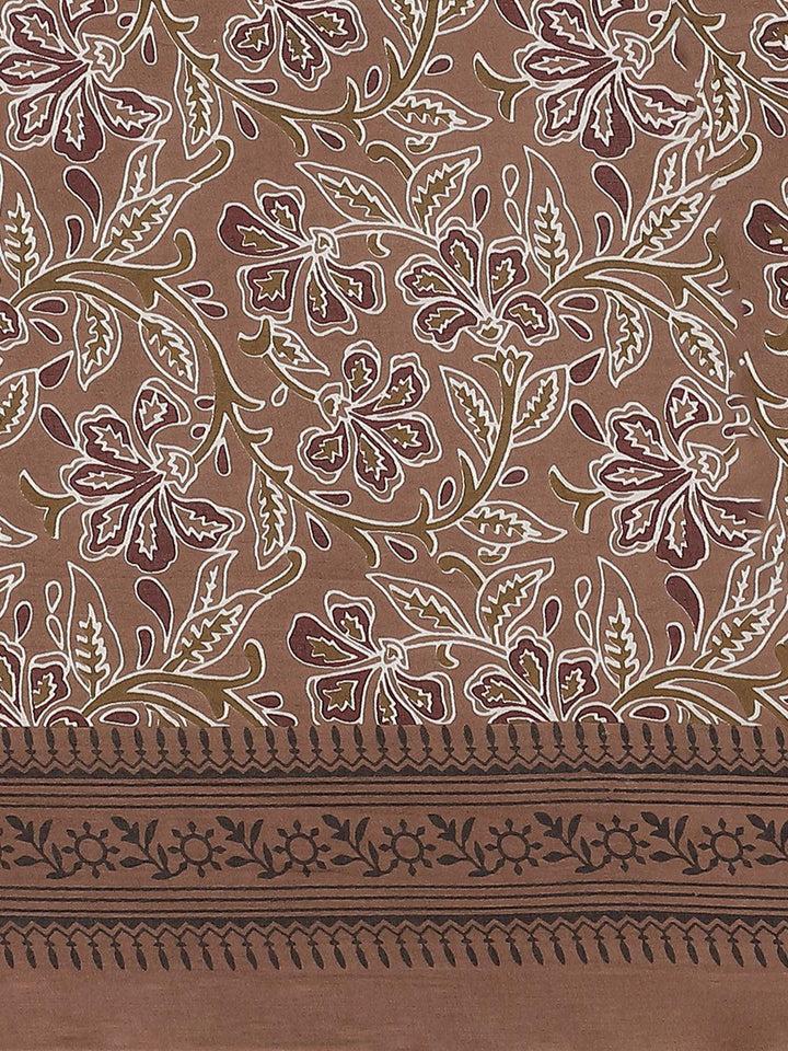Brown Printed Cotton Saree
