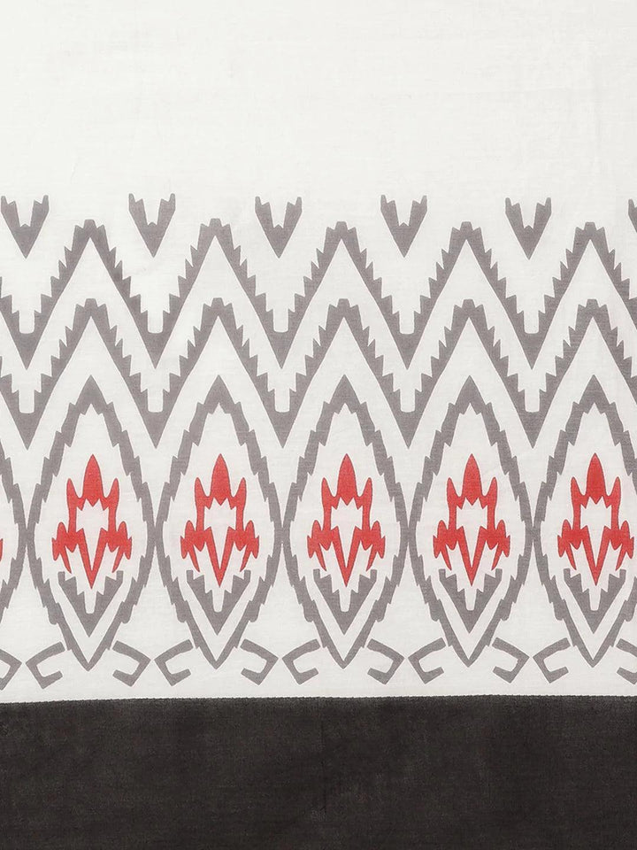 White Printed Cotton Saree