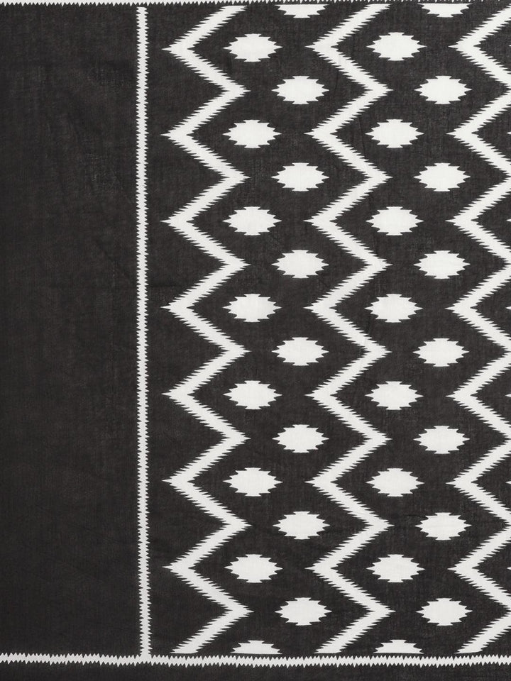 White Printed Cotton Saree