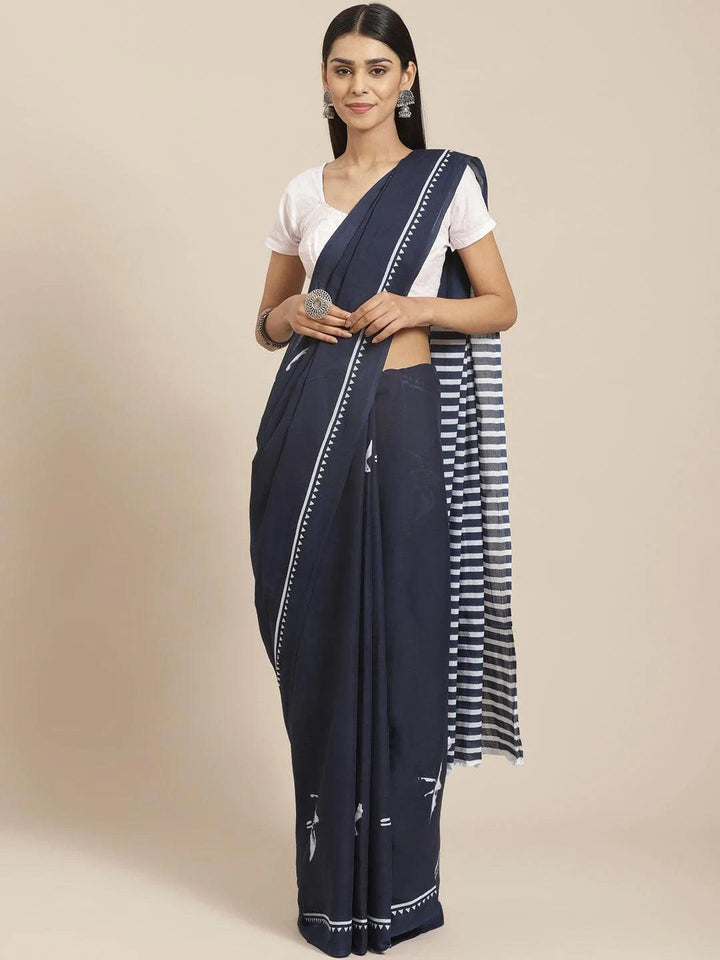 Blue Printed Cotton Saree