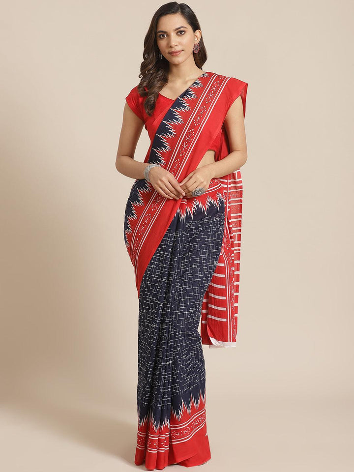 Blue Printed Cotton Saree