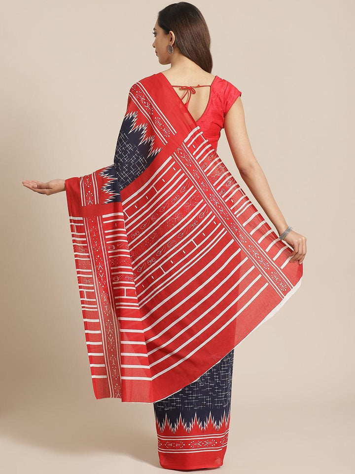 Blue Printed Cotton Saree