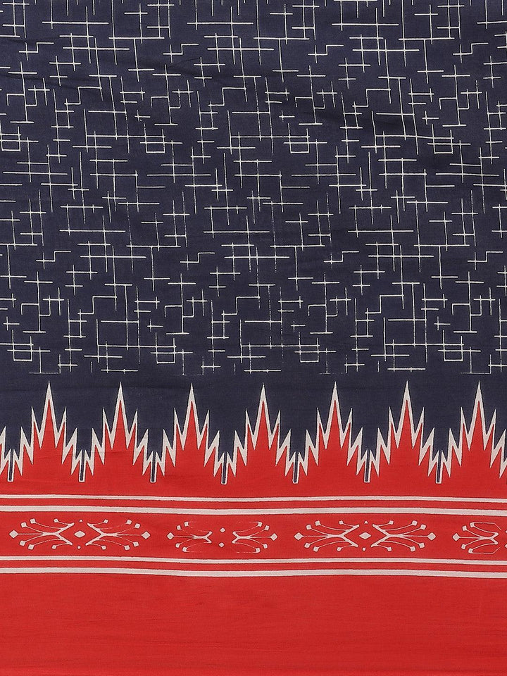 Blue Printed Cotton Saree