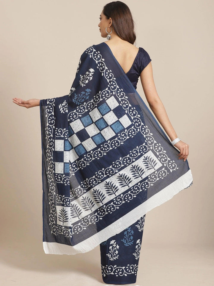 Blue Printed Cotton Saree