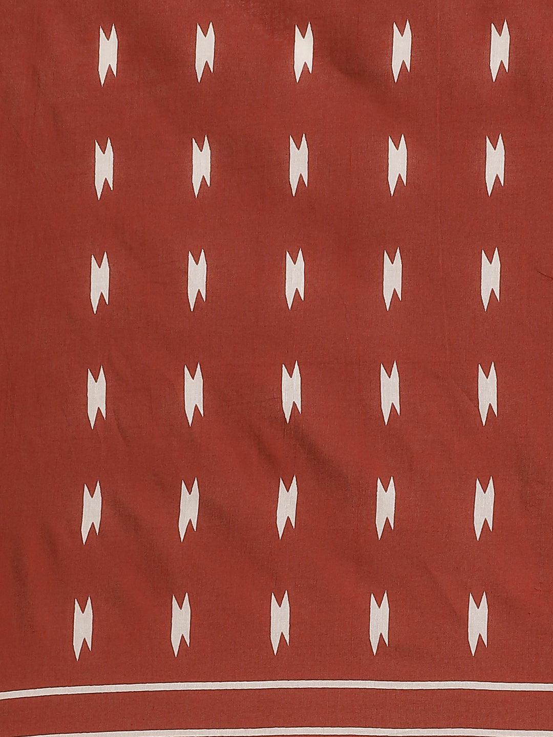 White Printed Cotton Saree - ShopLibas