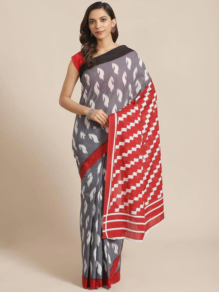 Grey Printed Cotton Saree