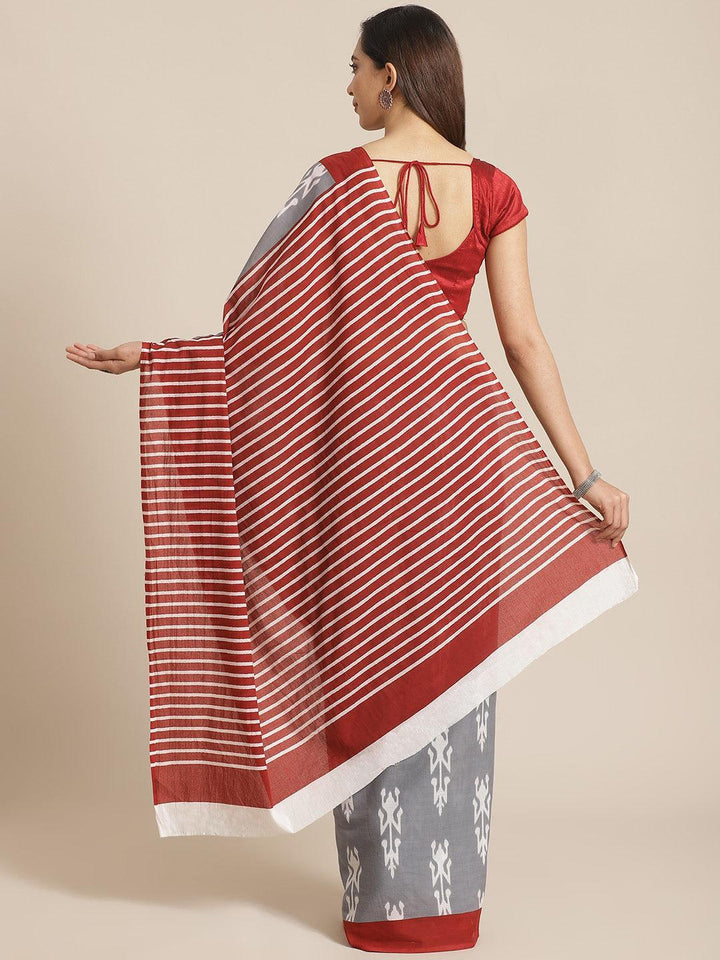 Grey Printed Cotton Saree