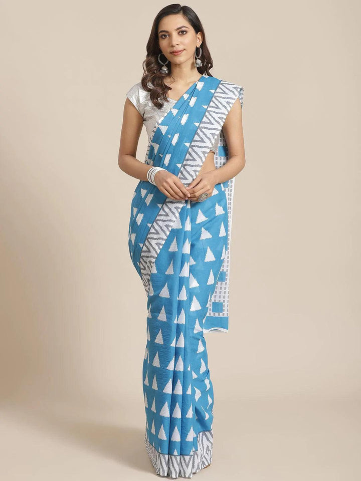 Blue Printed Cotton Saree