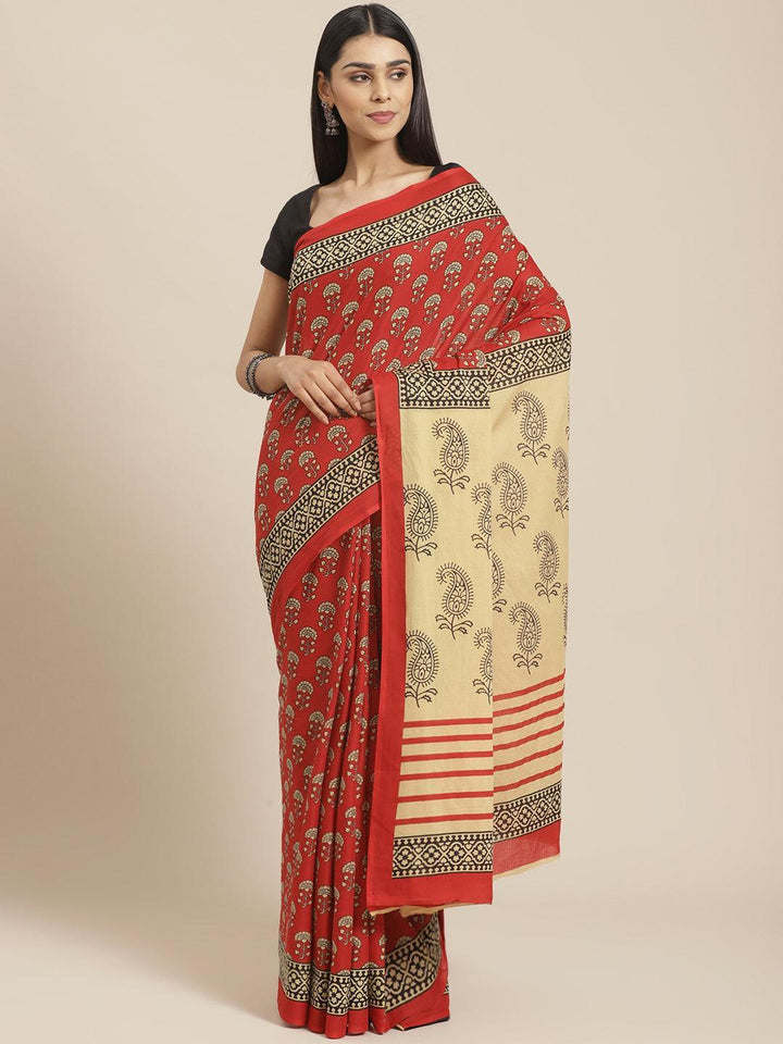 Red Printed Cotton Saree