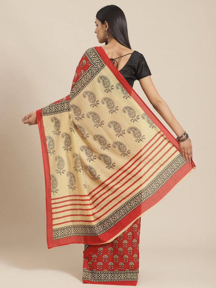 Red Printed Cotton Saree