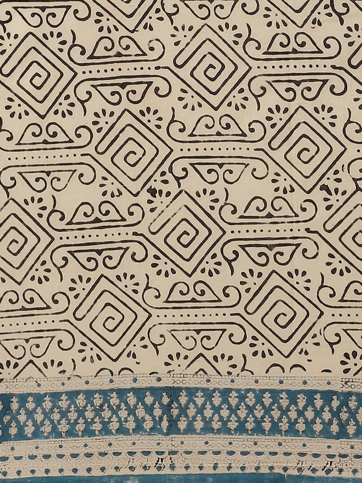 Beige Printed Cotton Saree