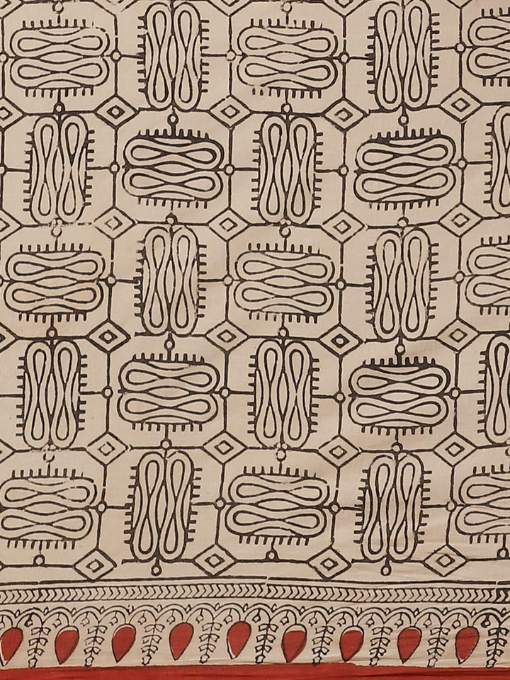 Beige Printed Cotton Saree