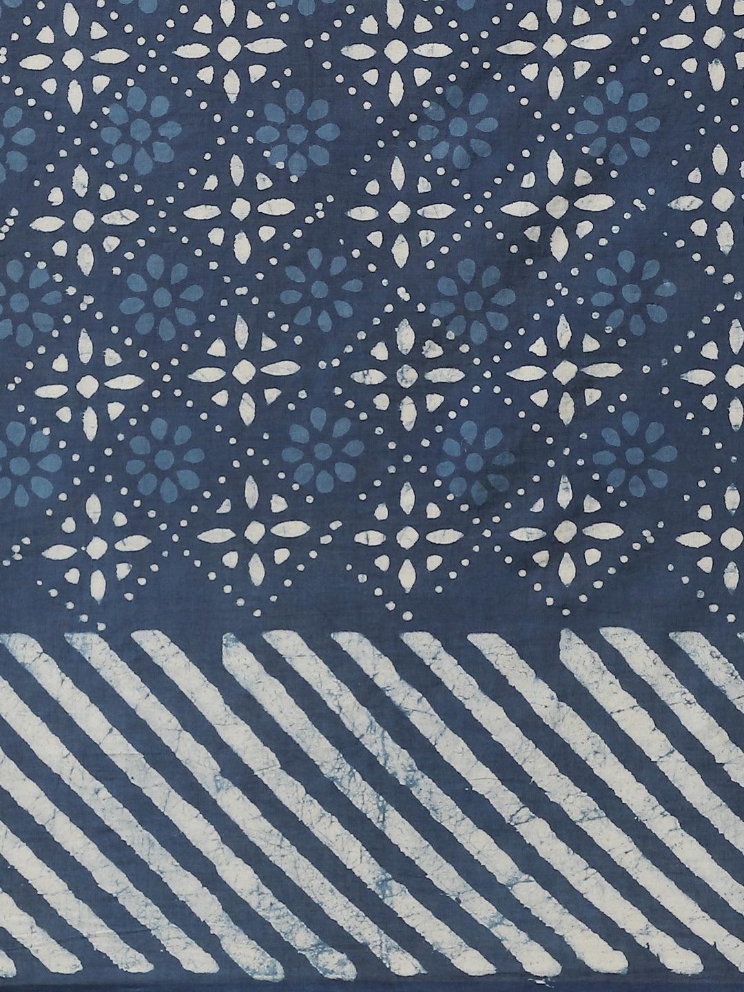 Blue Printed Cotton Saree - ShopLibas