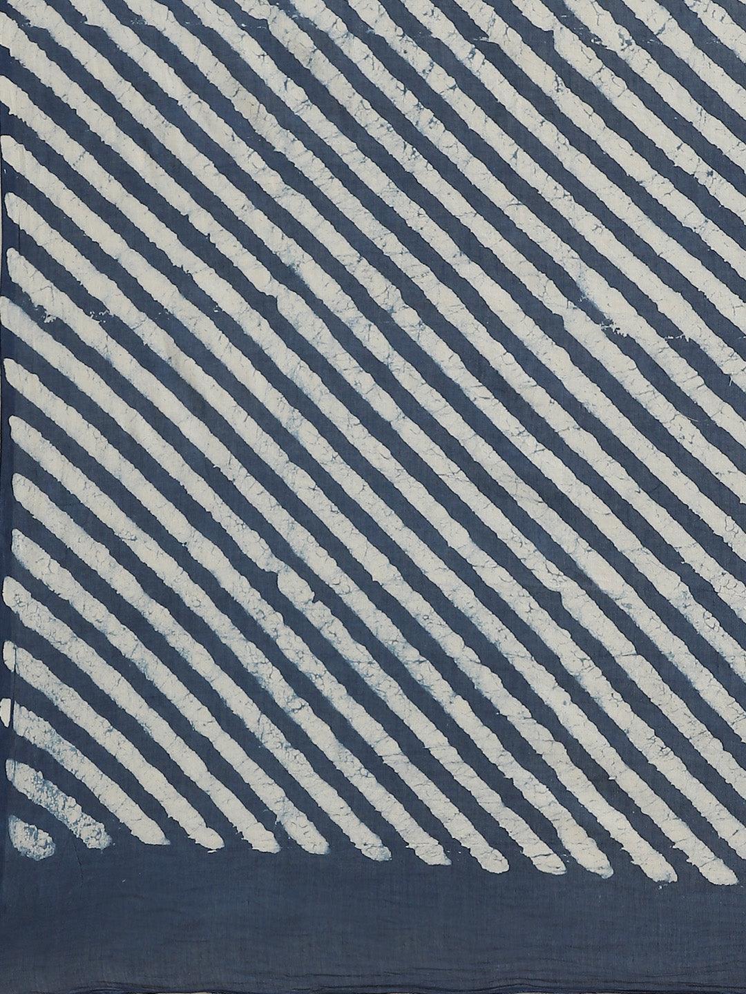 Blue Printed Cotton Saree - ShopLibas