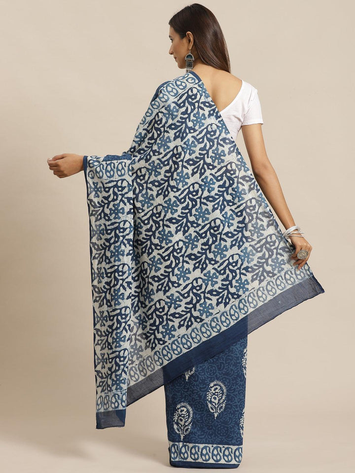 Blue Printed Cotton Saree