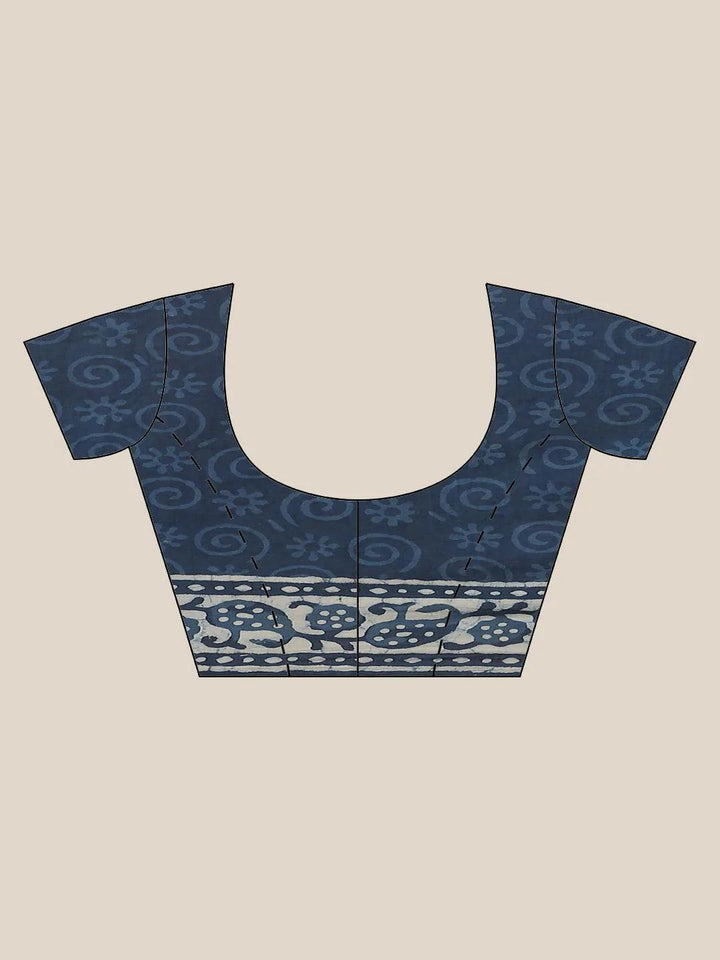 Blue Printed Cotton Saree