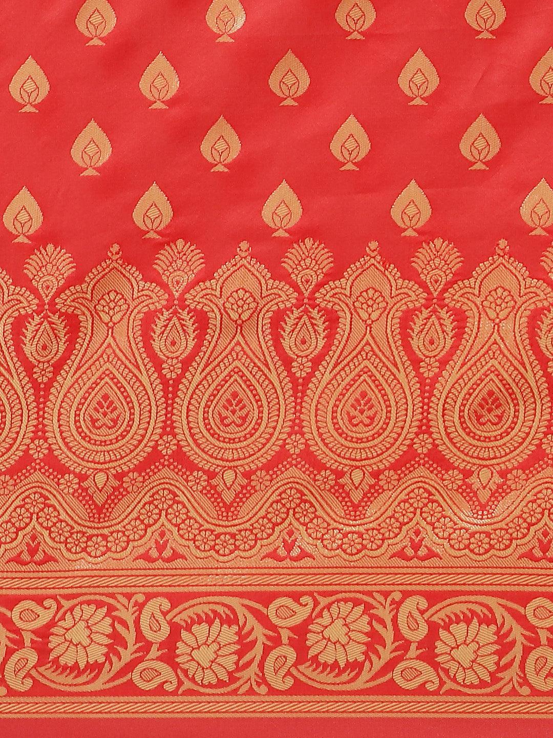 Red Woven Design Silk Saree - ShopLibas