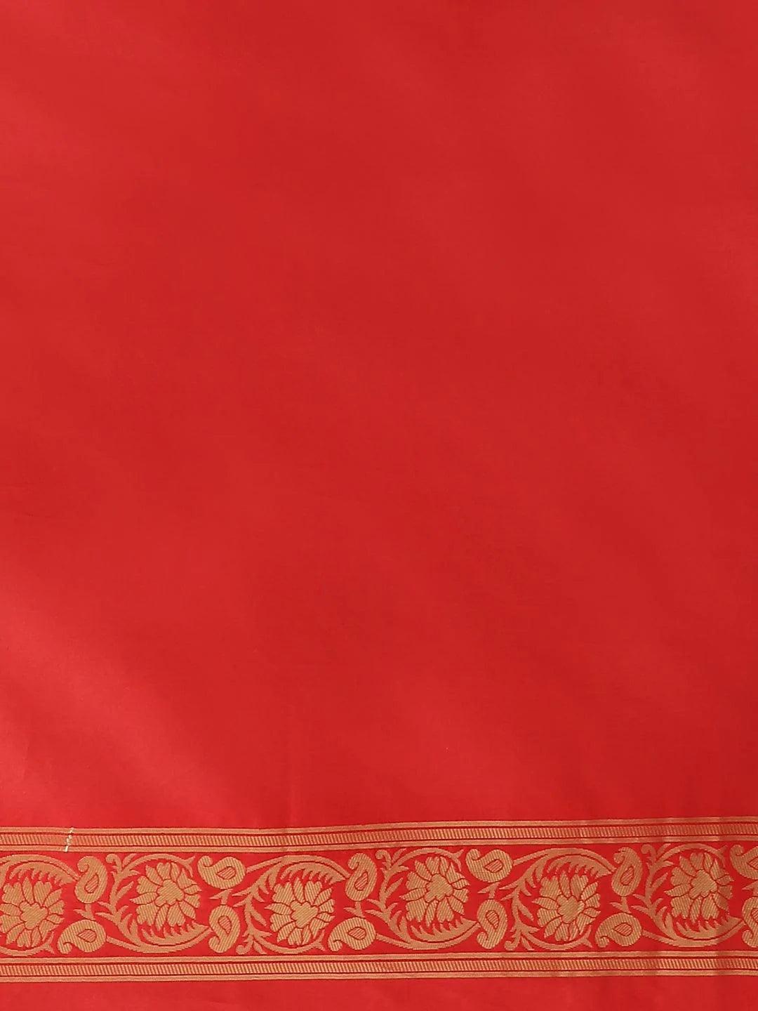 Red Woven Design Silk Saree - ShopLibas