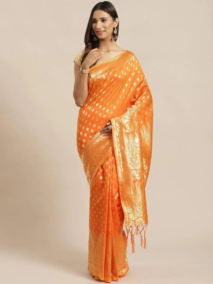 Orange Woven Design Silk Saree
