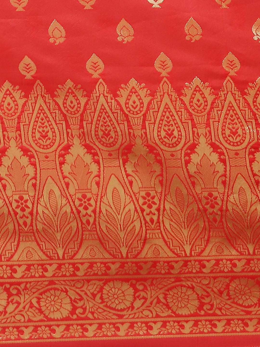 Red Woven Design Silk Saree - ShopLibas