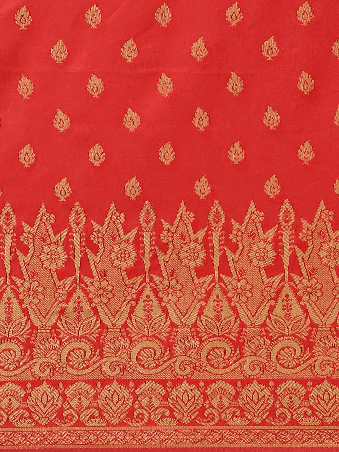 Red Woven Design Silk Saree - ShopLibas