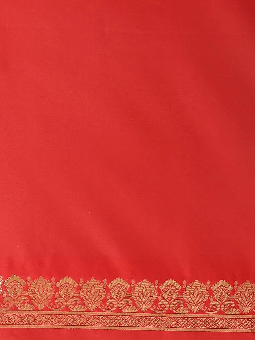 Red Woven Design Silk Saree - ShopLibas