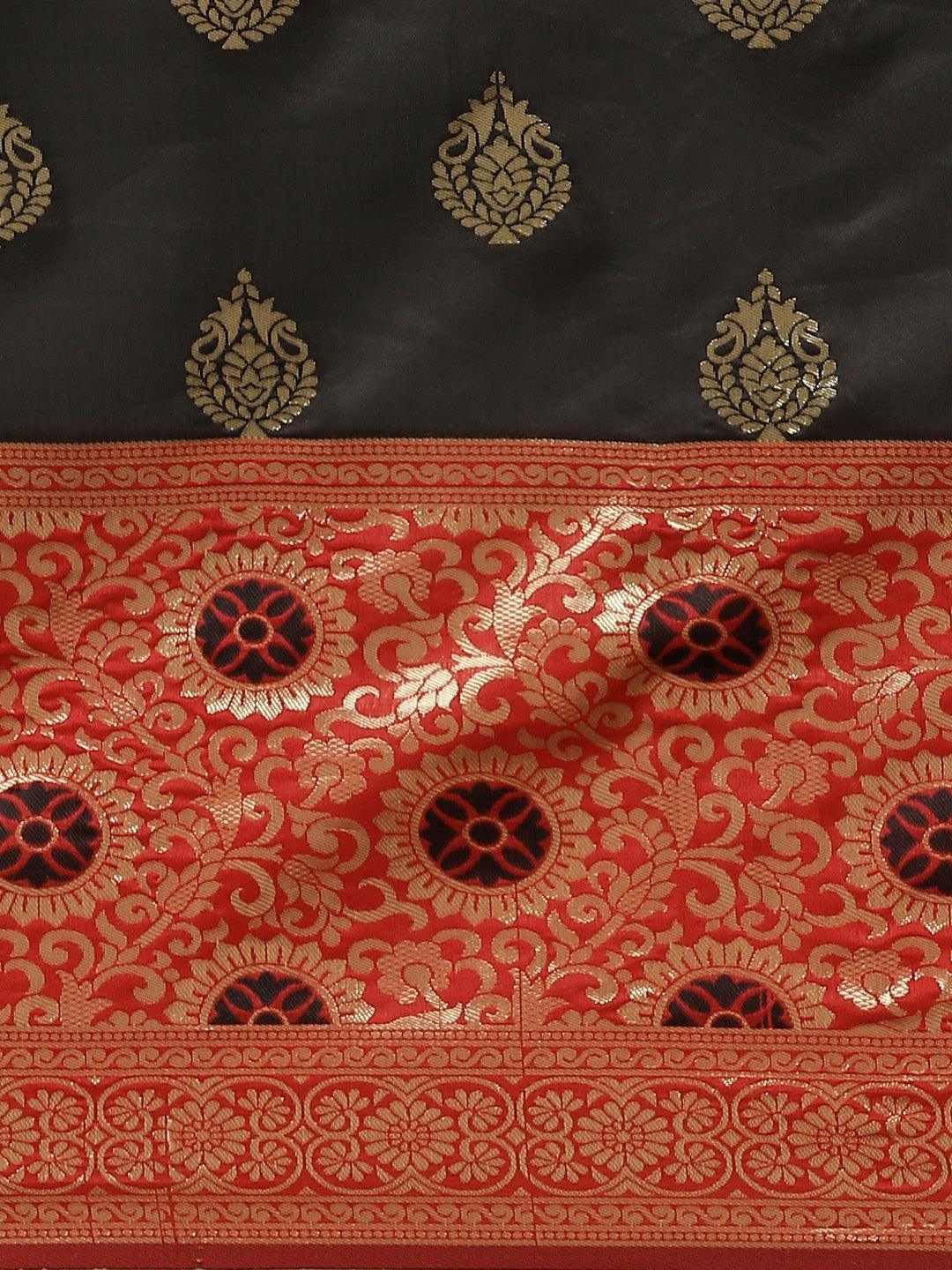 Black Woven Design Silk Saree - ShopLibas