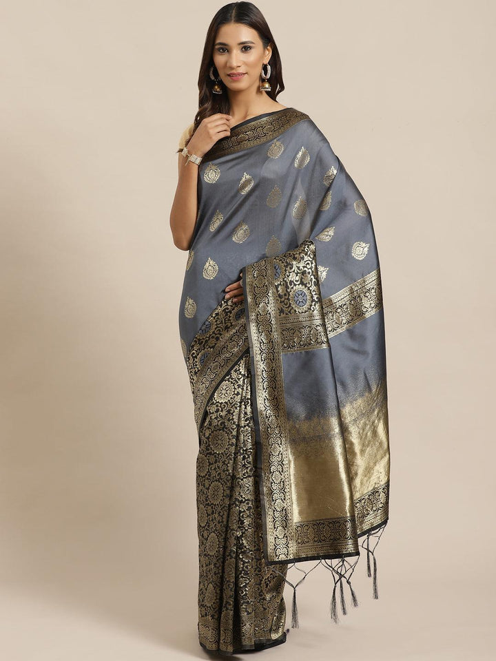 Grey Woven Design Silk Saree