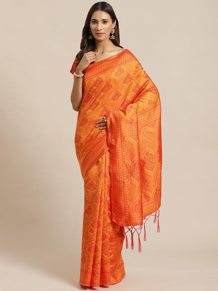 Orange Woven Design Silk Saree