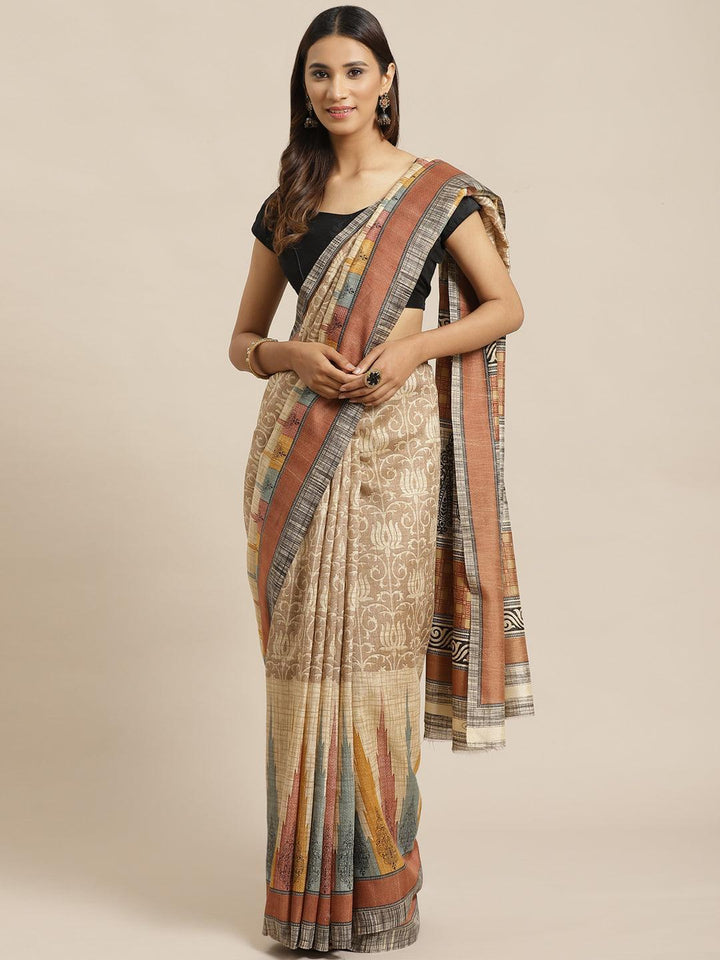 Beige Woven Design Silk Saree
