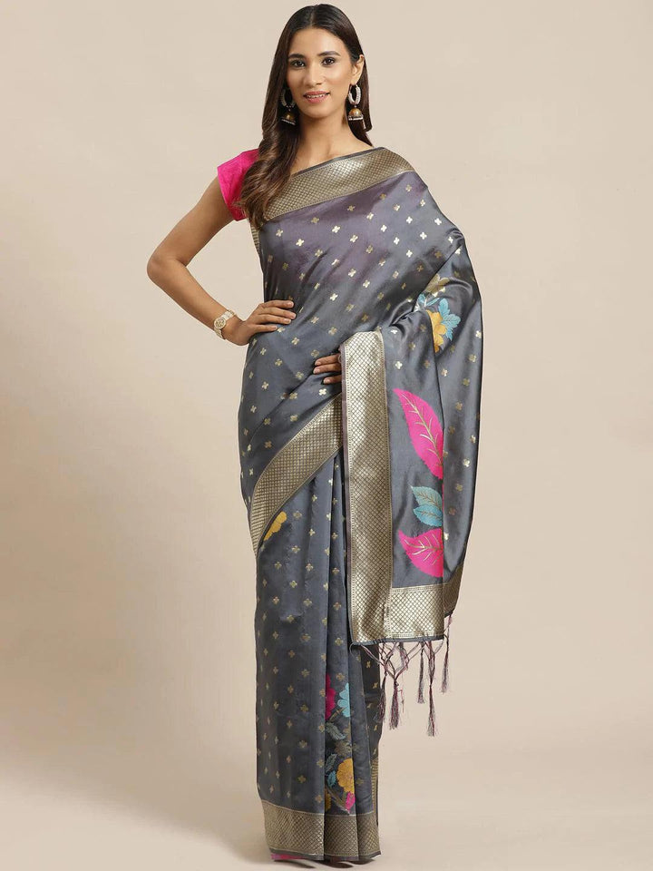 Grey Woven Design Silk Saree