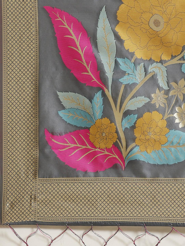 Grey Woven Design Silk Saree