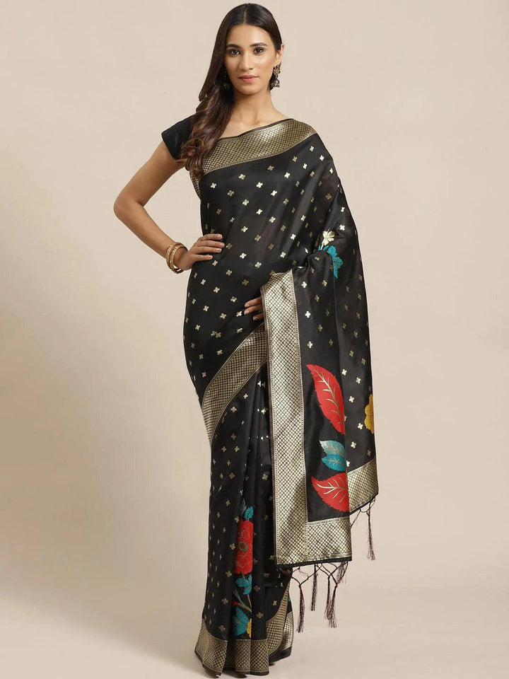 Black Woven Design Silk Saree