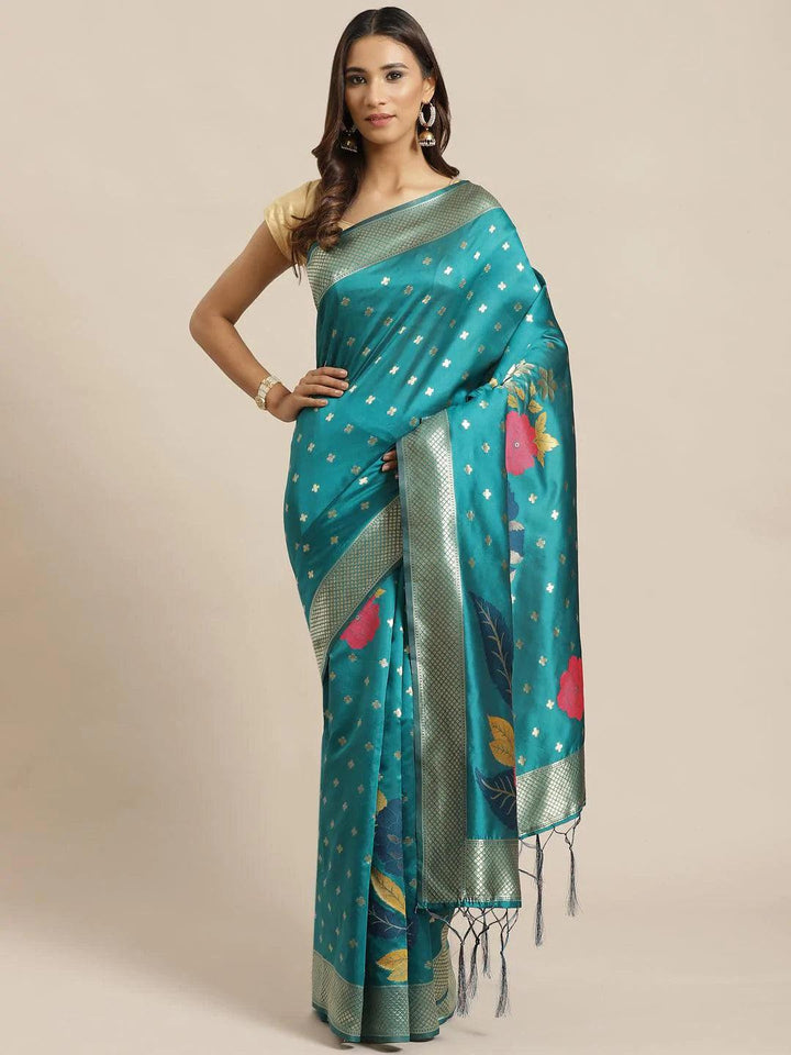 Blue Woven Design Silk Saree