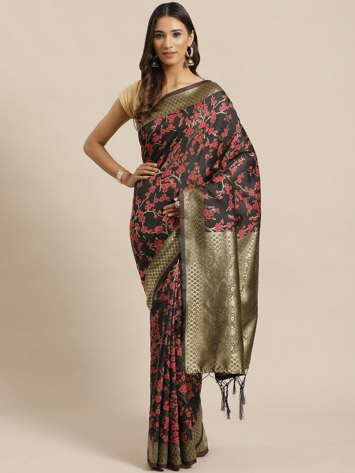 Black Woven Design Silk Saree